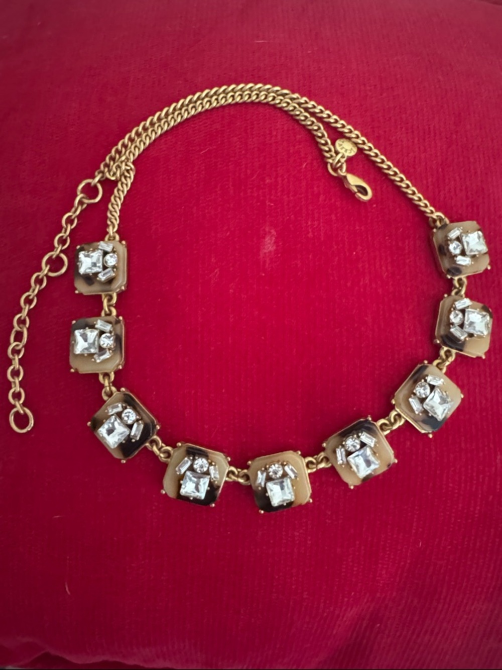 J. Crew Gold-Tone Necklace with Clear Crystal Squares 2000's style